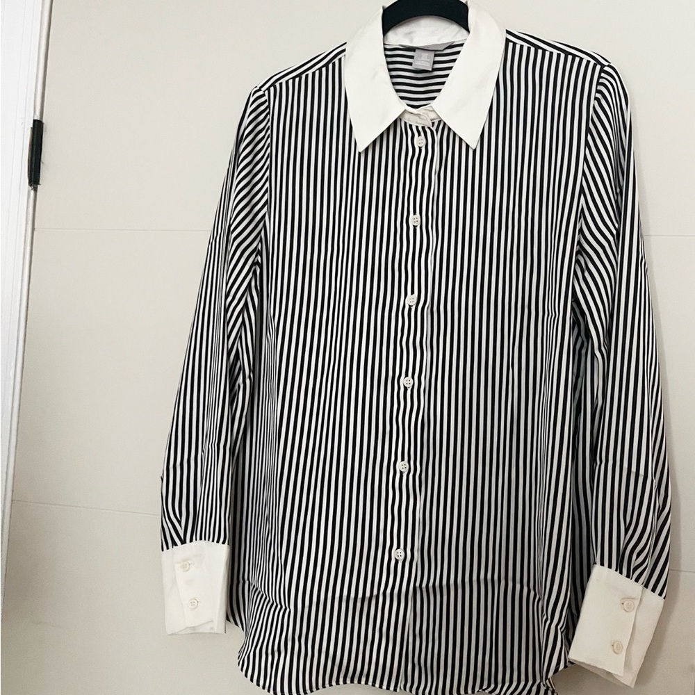 H&M navy and White Stripe shirt